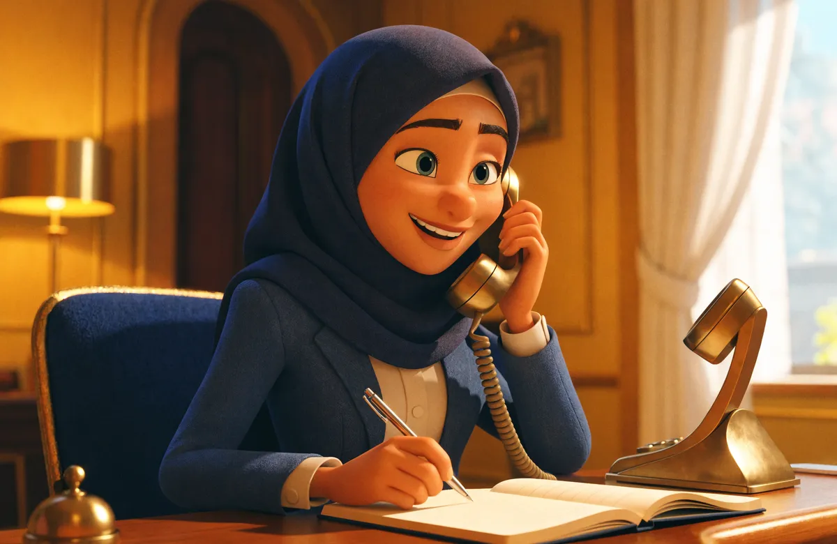 Illustration of a professional making a warm outreach call at her desk